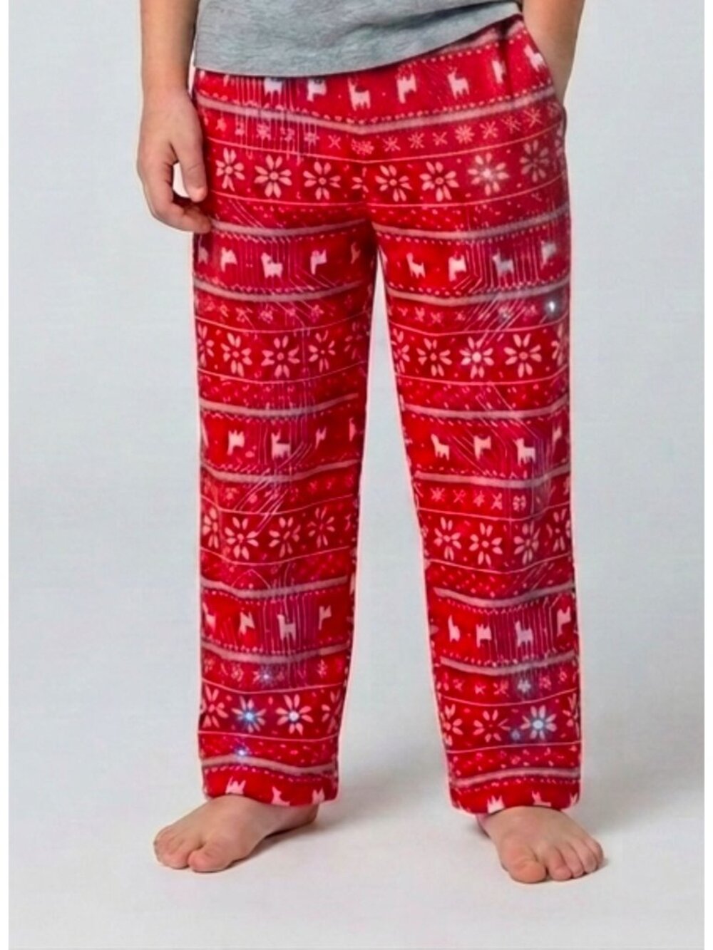 Kids Red Llama Patterned Fleece Pajama Pants Size S(6/7)